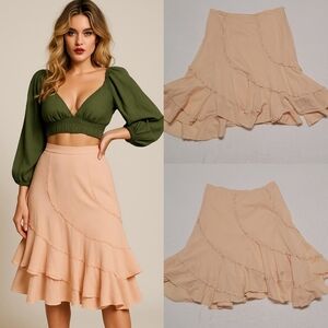 Charlotte Russe Vintage Cream Tiered Asymmetric Ruffle High Waisted Midi Skirt L